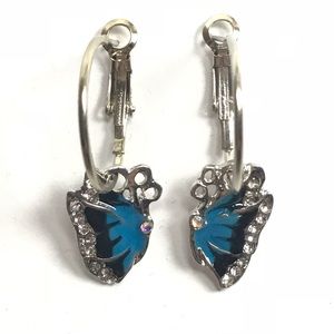 Blue and black Butterfly rhinestone hoop earrings